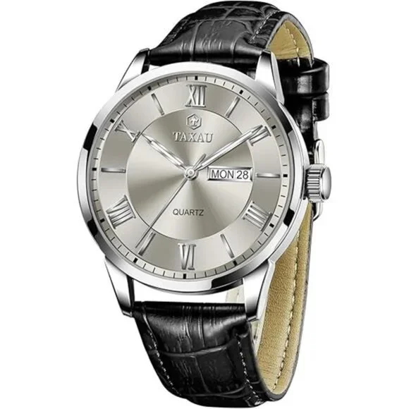 Mens Watches Luxury Dress Waterproof Leather Watch with Date Day Analog